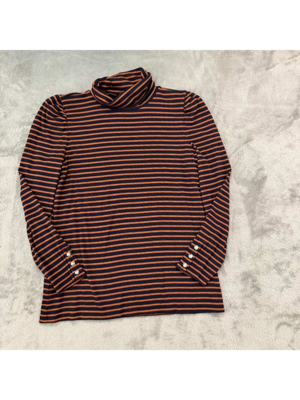 Talbots Ribbed Turtleneck Long Sleeve Shirt Top Large Petite LP Navy Blue